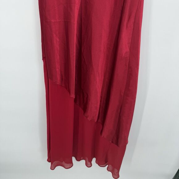 Massini Red Satin Long Nightgown Dress Sheer Embroidered Floral Size 2X Plus - Picture 9 of 10